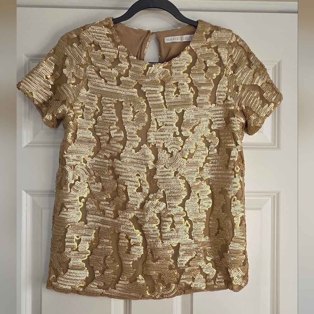 Marie Oliver Gold Sequined Top - Size XXS